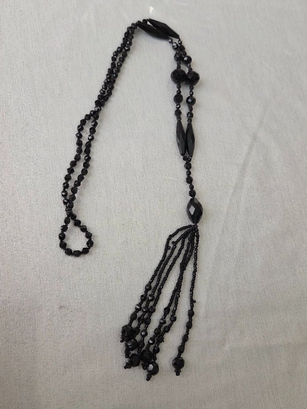Vintage MCM Black Beaded Lariat Necklace